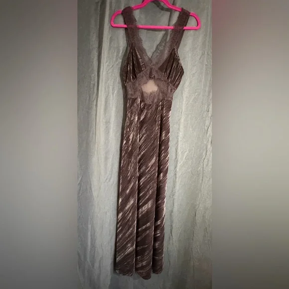 Zara Brown Velvet Lace-Trim Slip Dress - Picture 5 of 12